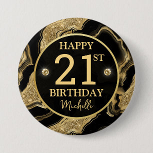 Elegantes schwarzes und goldenes Glitter-Achat-Geb Button