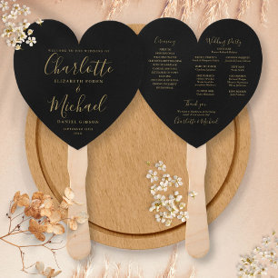 Elegantes schwarzes und goldenes Hochzeitsprogramm Fächer