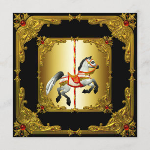 Elegantes schwarzes und goldenes Karussellpferd Einladung