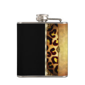 Elegantes schwarzes und goldenes Monogramm Leopard Flachmann (Rückseite)