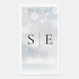 Elegantes schwarzes und goldenes Monogramm Winter Serviette