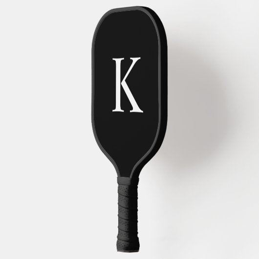 Elegantes schwarzes und graues Monogramm-Initial Pickleball Schläger (Links)