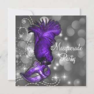 Elegantes Schwarzes und Lila Masquerade Party Einladung
