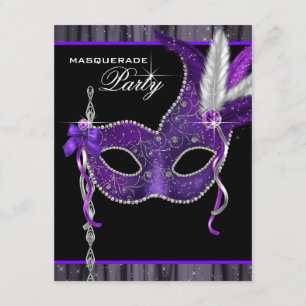 Elegantes Schwarzes und Lila Masquerade Party Einladung