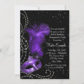 Elegantes Schwarzes und Lila Masquerade Party Einladung (Rückseite)