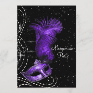 Elegantes Schwarzes und Lila Masquerade Party Einladung
