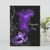Elegantes Schwarzes und Lila Masquerade Party Einladung (Stehend Vorderseite)