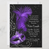 Elegantes Schwarzes und Lila Masquerade Party Einladung (Rückseite)