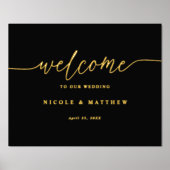 Elegantes Schwarzes und Real Foil Hochzeit Begrüßu Foliendrucke (Vorderseite)