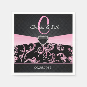 Elegantes schwarzes und rosa Blumenmuster Serviette