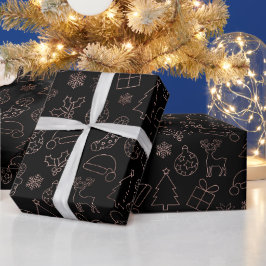 Elegantes Schwarzes und Rose Goldenes Foil Weihnac Geschenkpapier