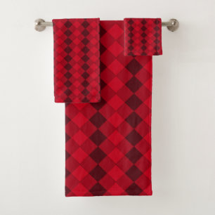 Elegantes schwarzes und rotes Diamantmuster-Badeha Badhandtuch Set