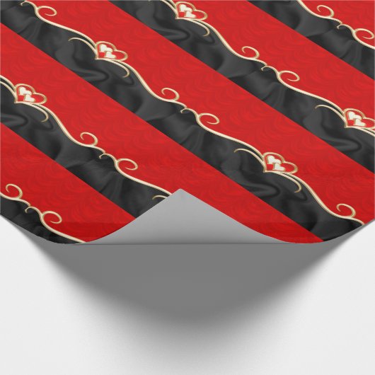 Elegantes Schwarzes und Rotes Goldenes Herz Romant Geschenkpapier (Ecke)