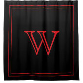 Elegantes schwarzes und rotes Monogramm Initial Duschvorhang (Vorderseite)
