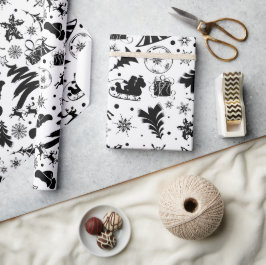 Elegantes schwarzes und weißes frohes Weihnachten  Geschenkpapier