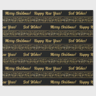 Elegantes schwarzes vintage Blumengold Weihnachtsg Geschenkpapier