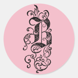 Elegantes schwarzes Vintage-Monogramm Buchstabe B Runder Aufkleber