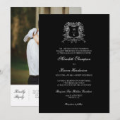 Elegantes Schwarzes Vintages Wappen Art QR Code Fo Einladung (Vorne/Hinten)