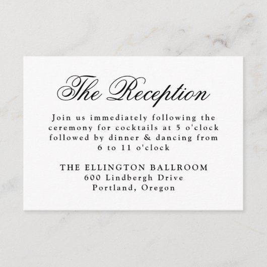 Elegantes Schwarzes Wappen Hochzeitsempfang Begleitkarte (Vorderseite)