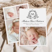 Elegantes Schwarzes Wappen Monogram 4 Foto Birth Ankündigung