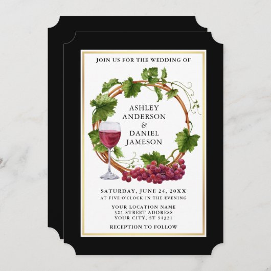 Elegantes Schwarzes Wasser Weintrauben Trauben Hoc Einladung (Vorne/Hinten)