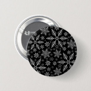 Elegantes Schwarzes Wasser Weißer Winter Schneeflo Button