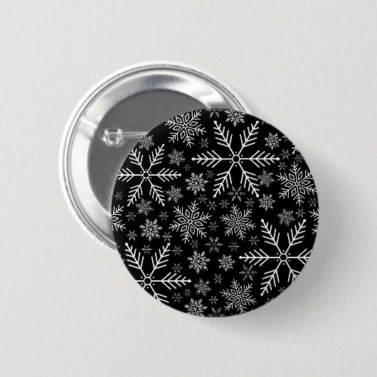 Elegantes Schwarzes Wasser Weißer Winter Schneeflo Button (Vorne & Hinten)