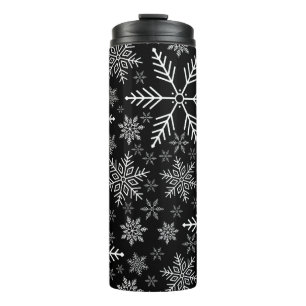 Elegantes Schwarzes Wasser Weißer Winter Schneeflo Thermosbecher