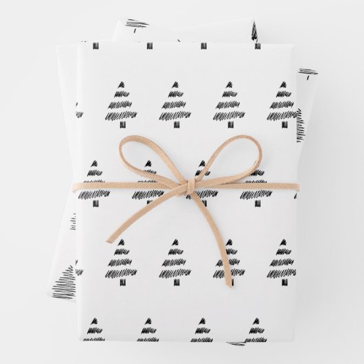 Elegantes Schwarzes Wasserfarben Tree Muster Weihn Geschenkpapier Set (Beispiel)