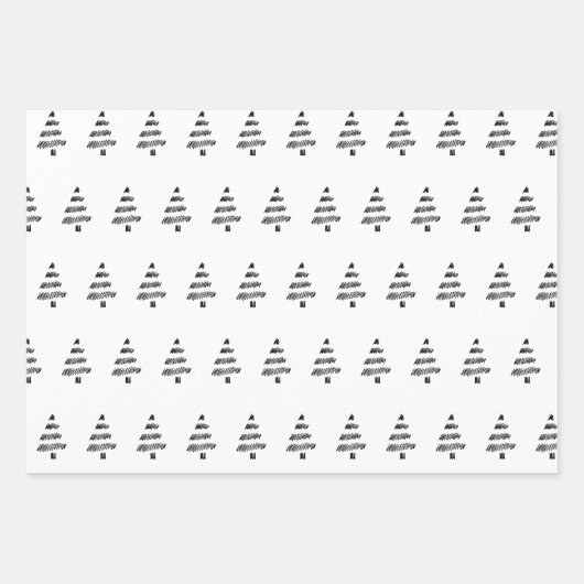 Elegantes Schwarzes Wasserfarben Tree Muster Weihn Geschenkpapier Set (Vorderseite)