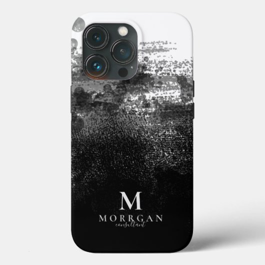 Elegantes Schwarzes Wasserfarbenmonogramm Case-Mate iPhone Hülle (Rückseite)
