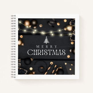 Elegantes schwarzes Weihnachts-Spiral-Notizbuch Notizblock
