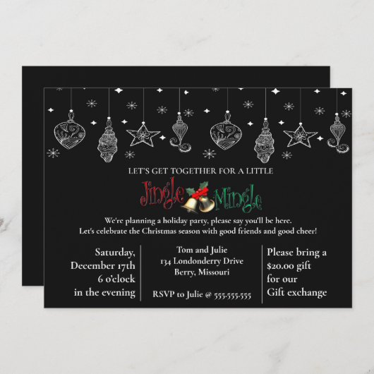 Elegantes Schwarzes Weihnachtsdesign Einladung (Vorne/Hinten)