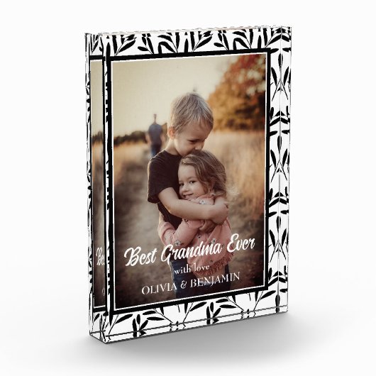 Elegantes Schwarzes & Weiß Blumen Bestes Grandma j Fotoblock (Links)