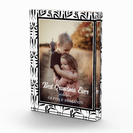 Elegantes Schwarzes & Weiß Blumen Bestes Grandma j Fotoblock (Rechts)