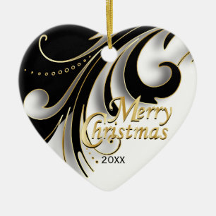 Elegantes Schwarzes, Weiß & Gold Weihnachten FOT Keramik Ornament