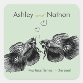 Elegantes Schwarzes Weiß Wasserfarbenfrohe Hochzei Quadratischer Aufkleber