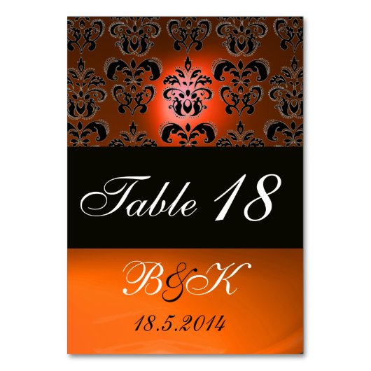ELEGANTES SCHWARZES, WEISSES ORANGE GELBE DAMASK-M TISCHNUMMER (Vorderseite)