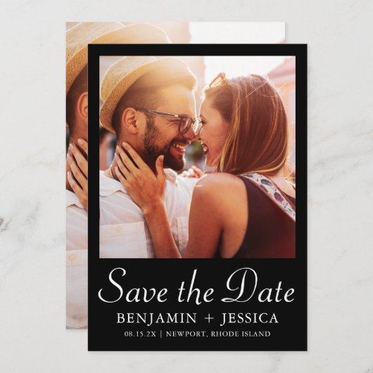 Elegantes Schwarzes Zwei-Foto Hochzeit speichern S (Vorne/Hinten)