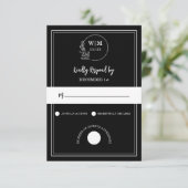 Elegantes Schwarzlinien-Monogramm Hochzeit RSVP Karte (Stehend Vorderseite)