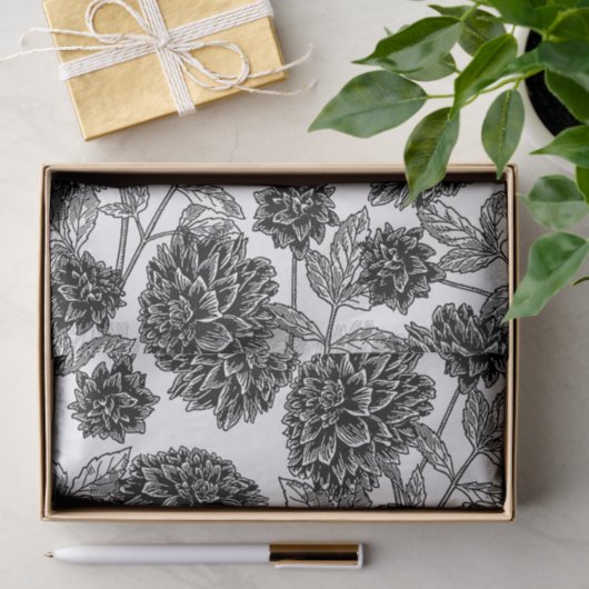 Elegantes Schwarzweiss-Blumen Seidenpapier (Geschenk)