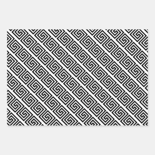 Elegantes Schwarzweiß-Griechen-Mander-Muster Geschenkpapier Set (Vorderseite 3)