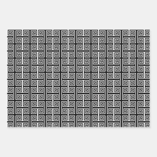 Elegantes Schwarzweiß-Griechen-Mander-Muster Geschenkpapier Set (Vorderseite)