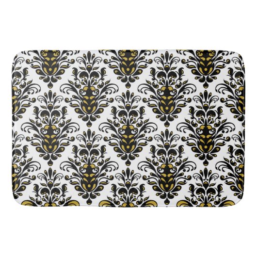 Elegantes Schwarzweiss mit Touch des Golddamastes Badematte (Vorderseite)