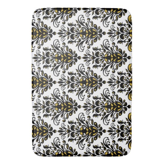 Elegantes Schwarzweiss mit Touch des Golddamastes Badematte (Vorderseite Vertikal)