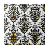 Elegantes Schwarzweiss mit Touch des Golddamastes Fliese (Vorderseite)