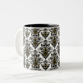 Elegantes Schwarzweiss mit Touch des Golddamastes Zweifarbige Tasse (Vorderseite Links)