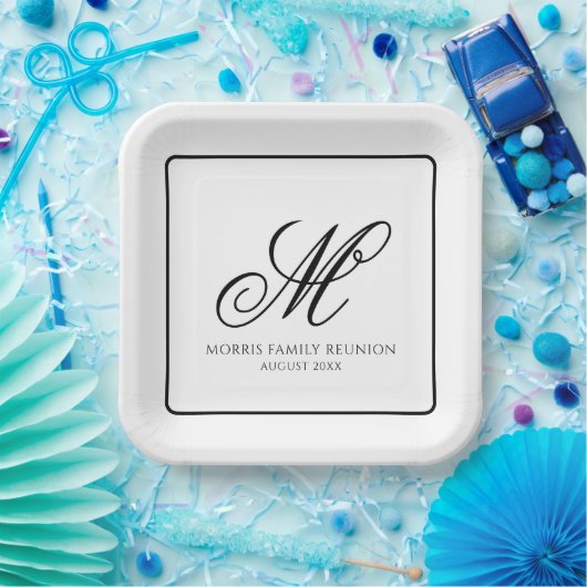 Elegantes Schwarzweiß-Monogramm-Papier Pappteller (Party)