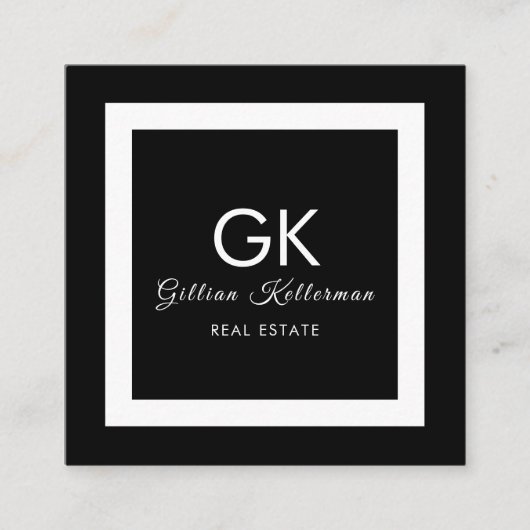 Elegantes Schwarzweiss-Monogramm Quadratische Visitenkarte (Vorderseite)
