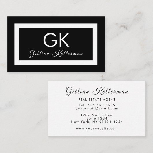 Elegantes Schwarzweiss-Monogramm Visitenkarte (Vorne/Hinten)